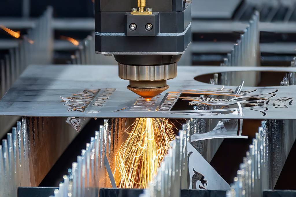 Closeup of CNC laser cutting machine