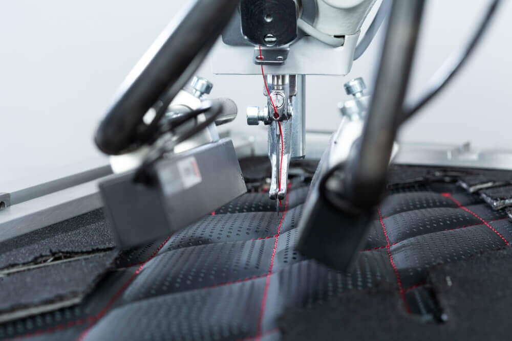 automotive prototype seat cover being sewn