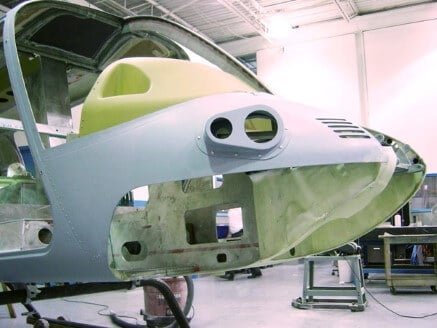 A concept helicopter shell in the middle of reconstruction made by RCO Engineering's defense manufacturing services