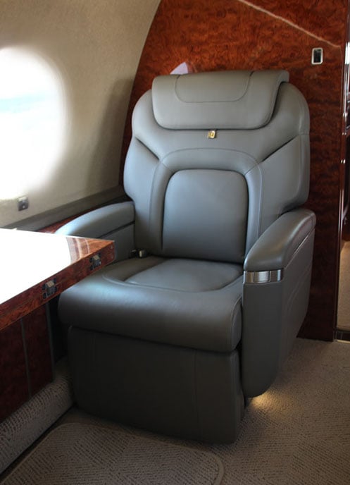 A leather appointed aerospace seat for a business jet. 